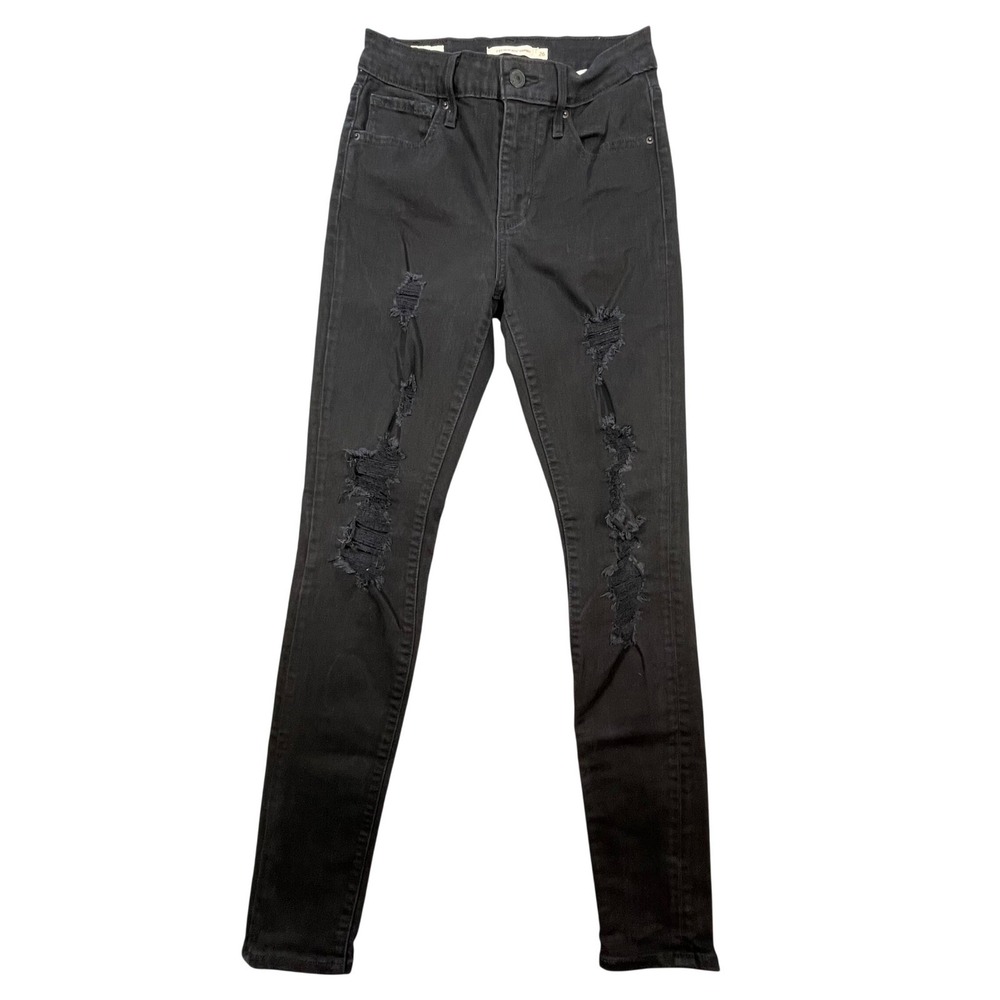 Levi's Black Distressed 721 High Rise Skinny Jeans Women 26